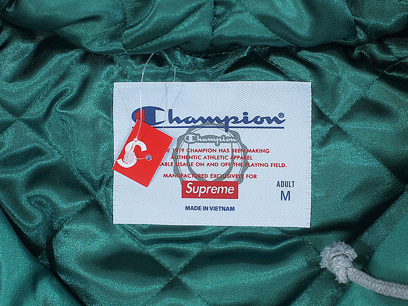Supreme×Champion 'Hooded Satin Varsity Jacket'フーデッド バー