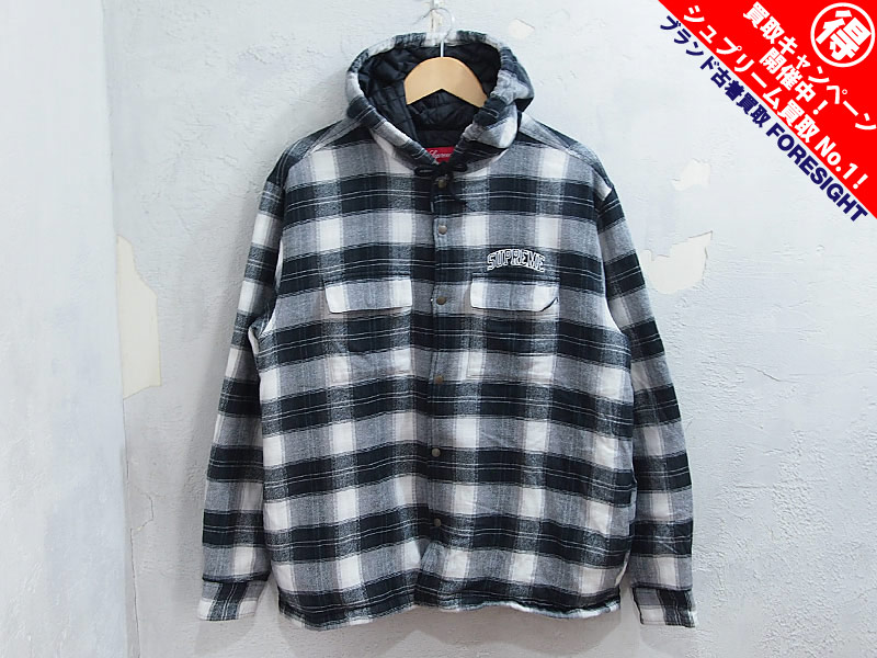Supreme Quilted Hooded Plaid Shirt Black