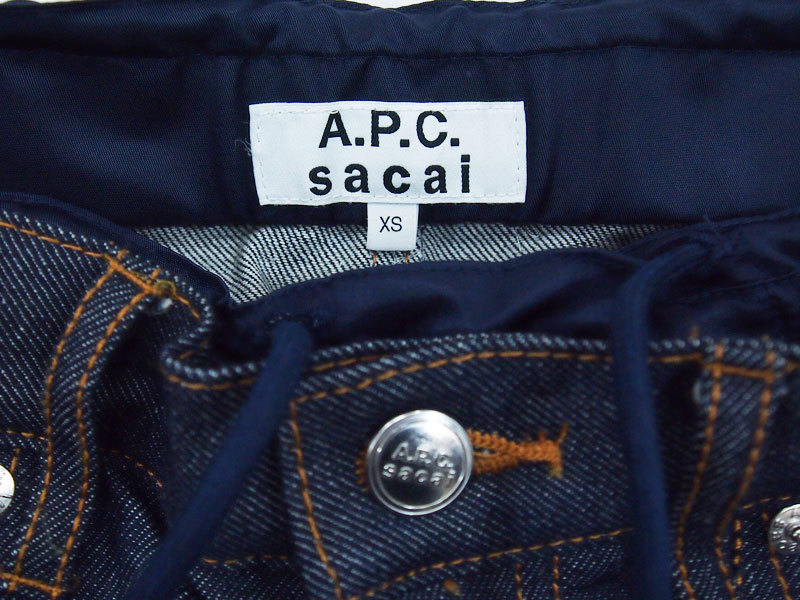 A.P.C. × sacai 'Pantalon Haru'デニム パンツ ナイロン 切り替え XS 