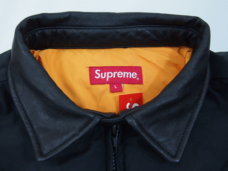 S 黒 supreme leather collar puffer jacket