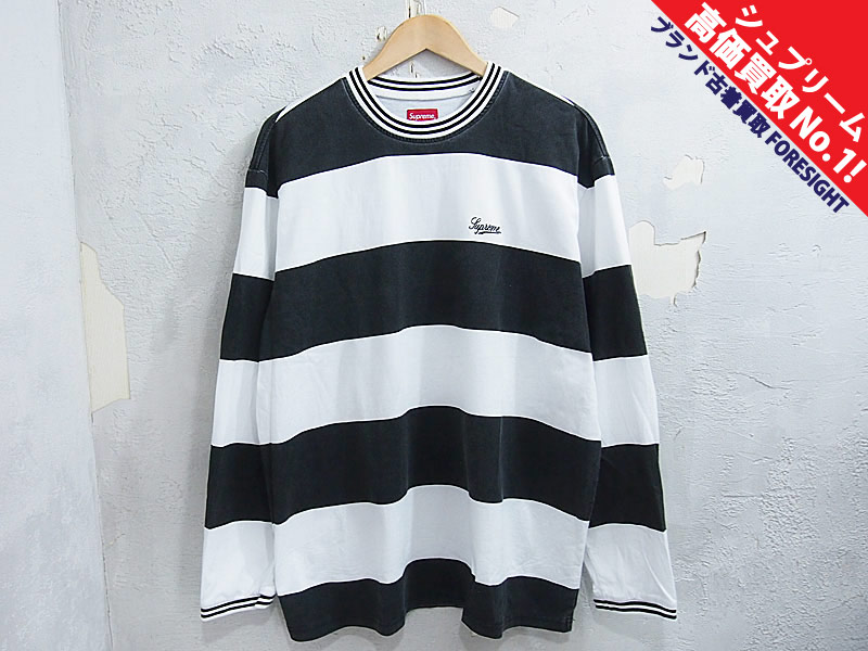 Supreme 'Printed Stripe L/S Top'長袖 Tシャツ スクリプト ロゴ