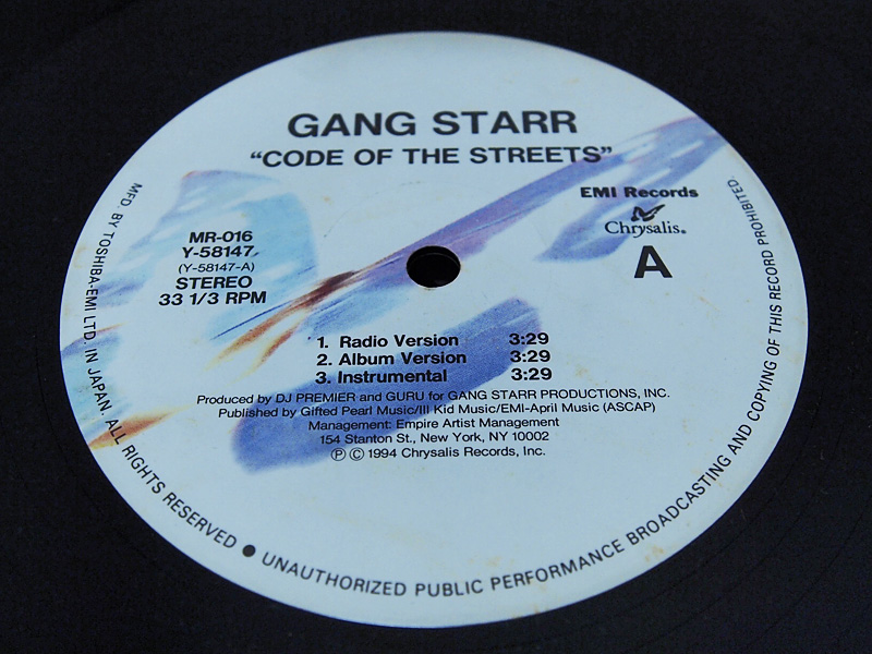 GANG STARR ‘CODE OF THE STREETS’12inch レコード CHRYSALIS EMI RECORDS 1994年  ギャングスター 日本盤 - ブランド古着の買取販売フォーサイト オンラインストア